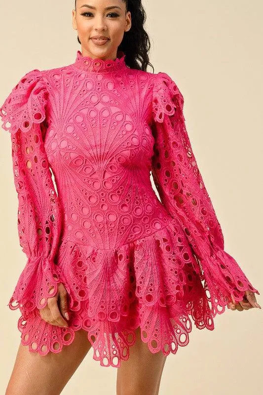 CROCHET LACE WITH BELL SLEEVE DETAILED DRESS