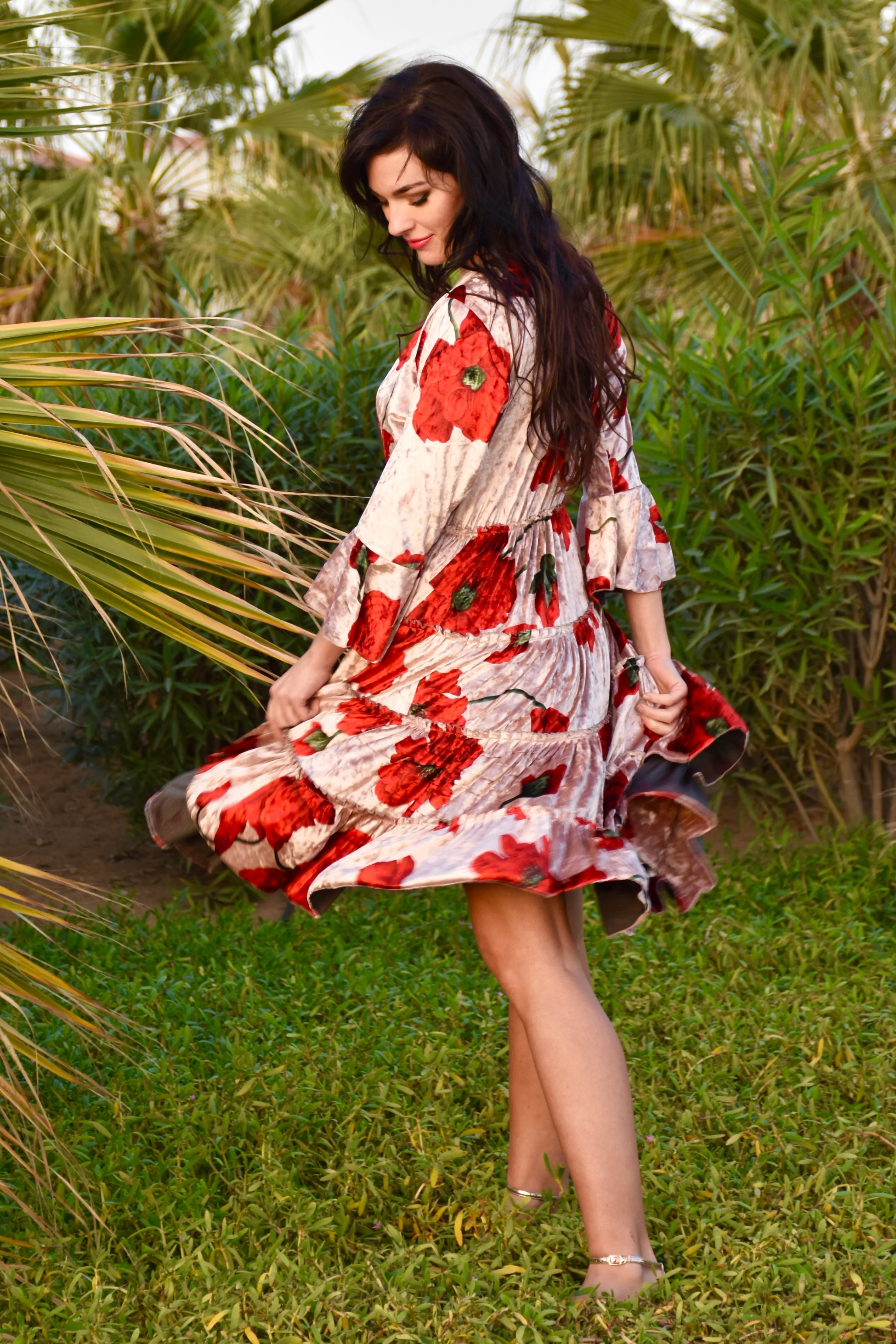 Crushed velvet flared dress