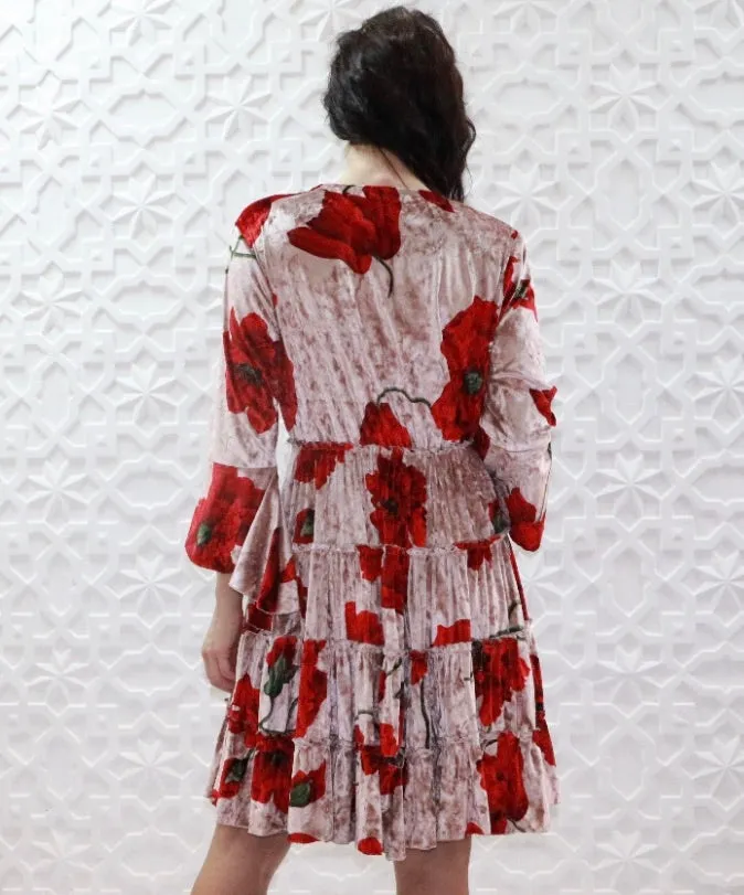 Crushed velvet flared dress