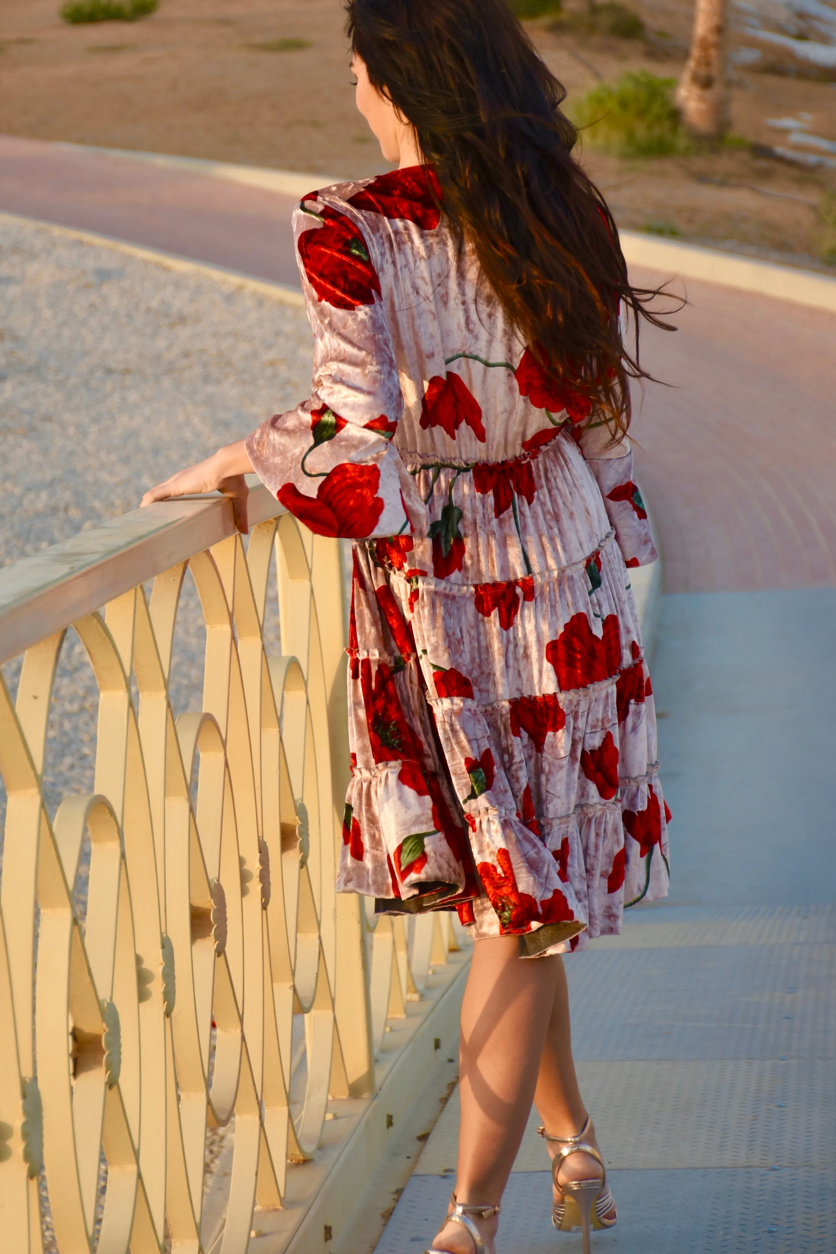 Crushed velvet flared dress