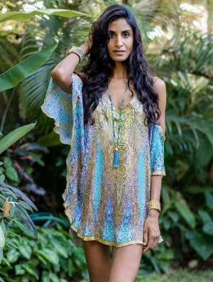 Crystal Sea Open Sleeve Short Dress
