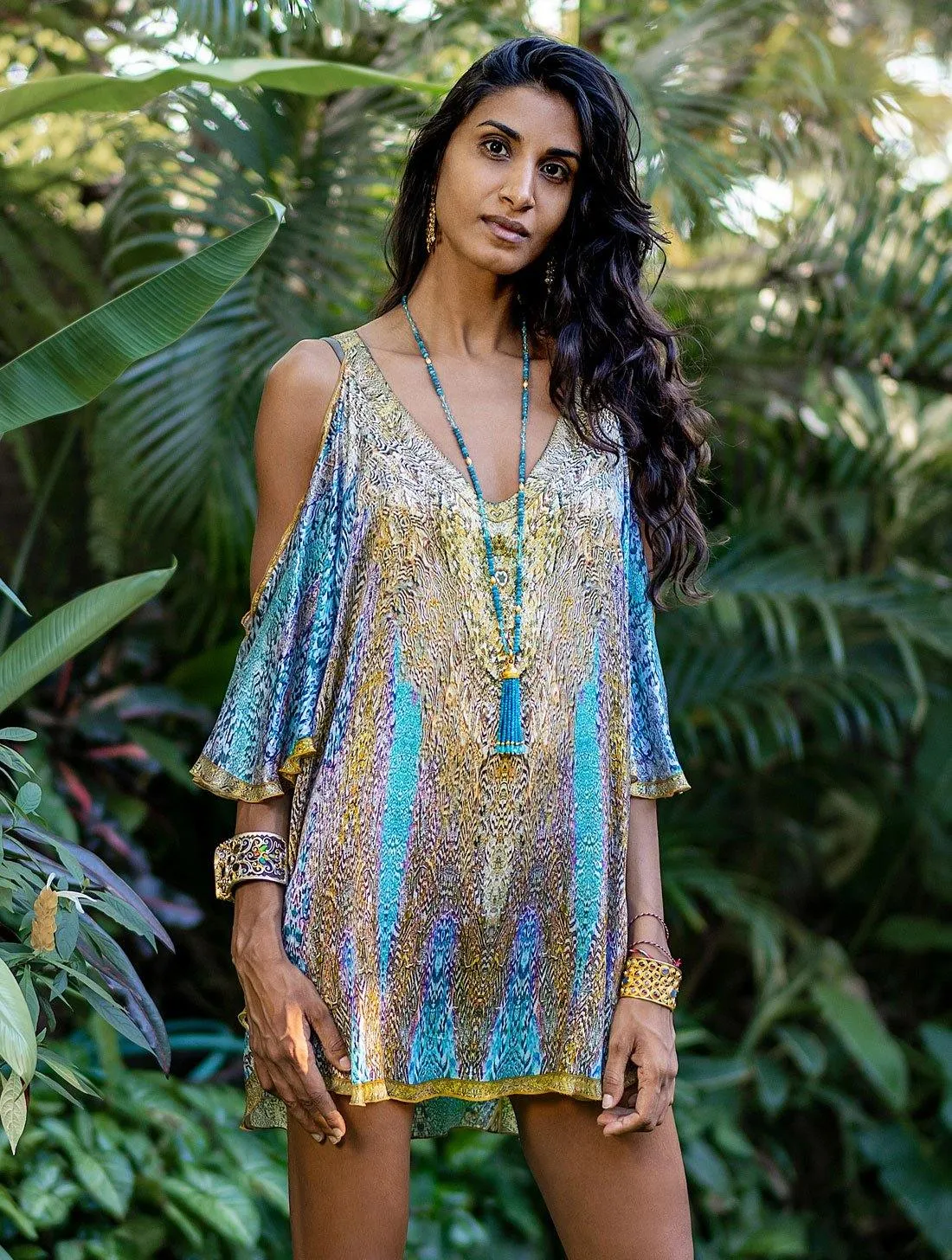 Crystal Sea Open Sleeve Short Dress