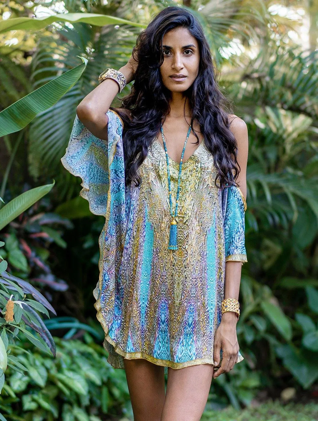 Crystal Sea Open Sleeve Short Dress