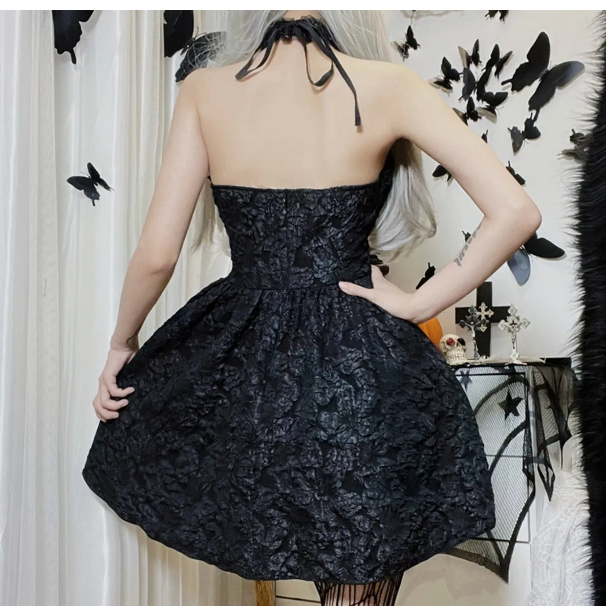 Dark Cross Lace Dress yc50168