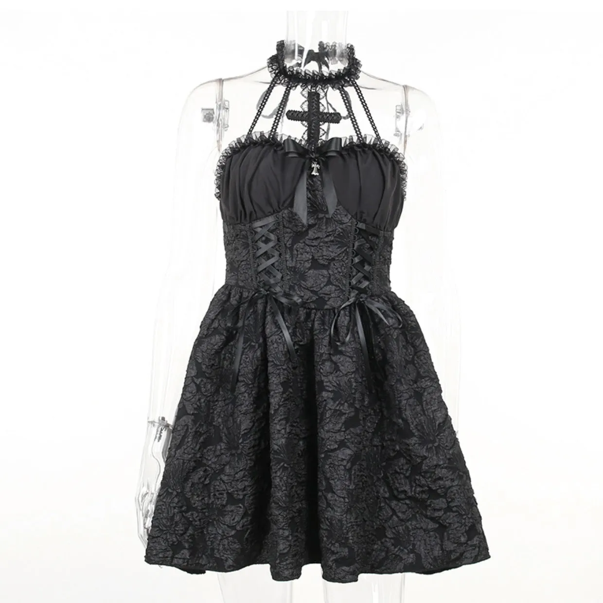 Dark Cross Lace Dress yc50168