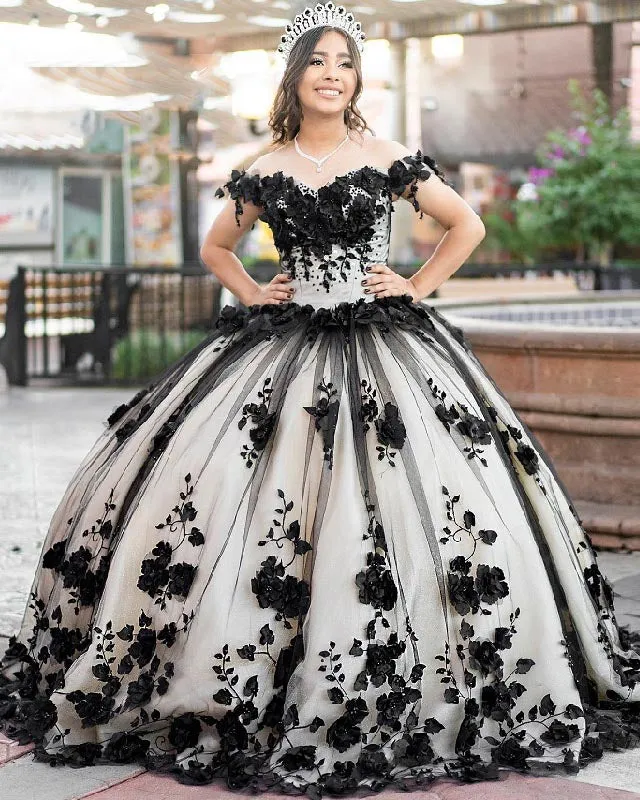 Delicate Emerald Green Tulle Quinceanera Dresses 3D Flowers Sweet 16 Puffy Tulle Ball Gown vestidos de quinceañera