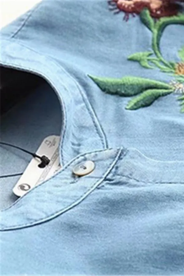 Denim Cotton Embroidery Mini Dress