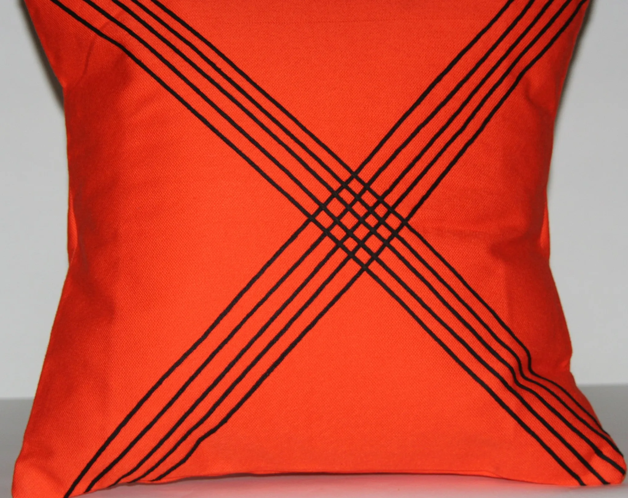 Designer African Tribal Pillow Handmade -  Orange with Black Applique