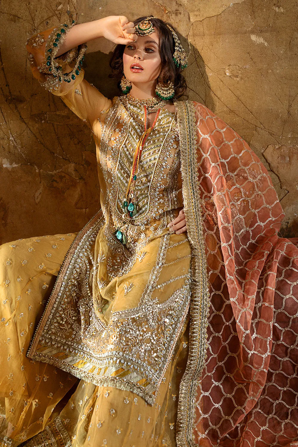 Designer Yellow Kameez Sharara Pakistani Mehndi Dresses