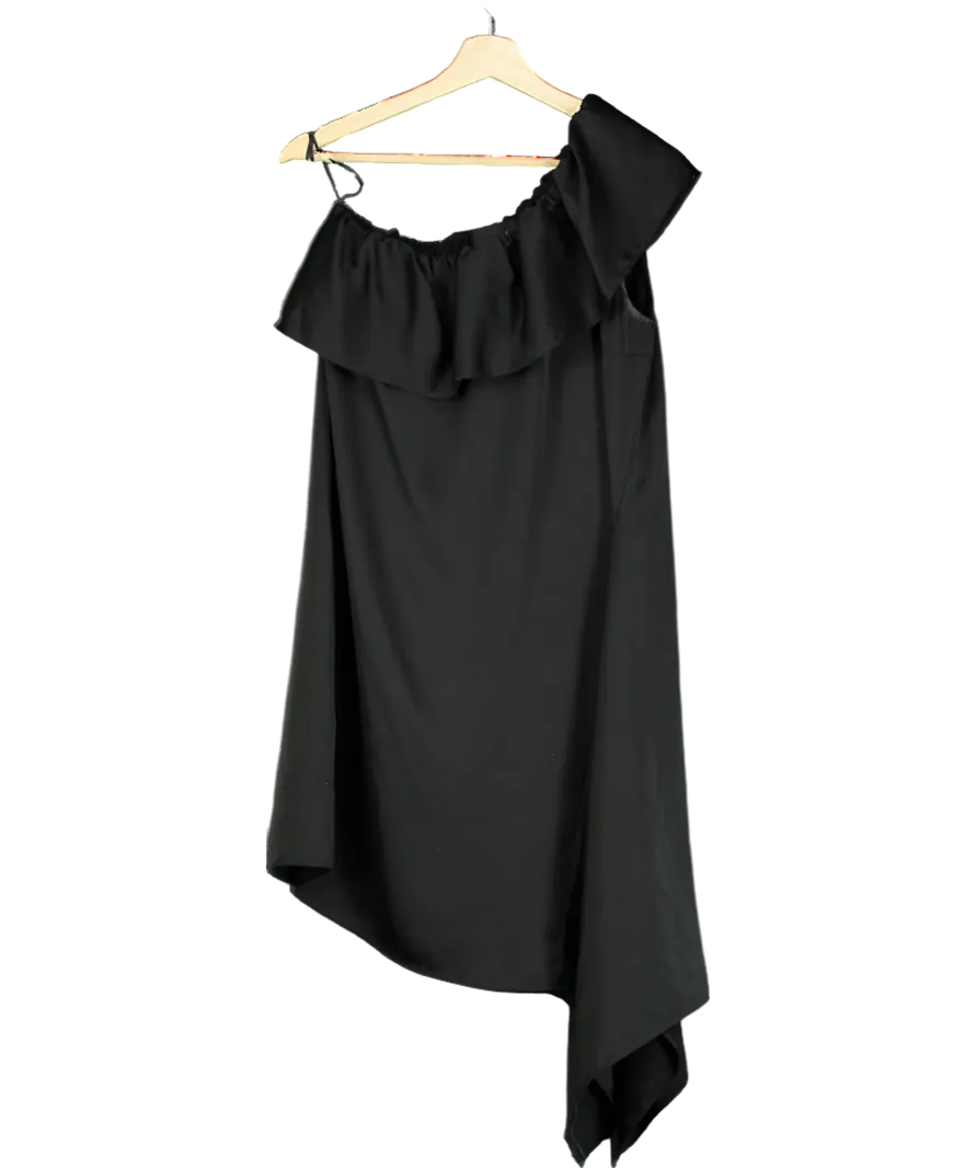 Designers Remix Black Frill One Shoulder Satin Mini Dress UK 6