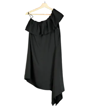 Designers Remix Black Frill One Shoulder Satin Mini Dress UK 6
