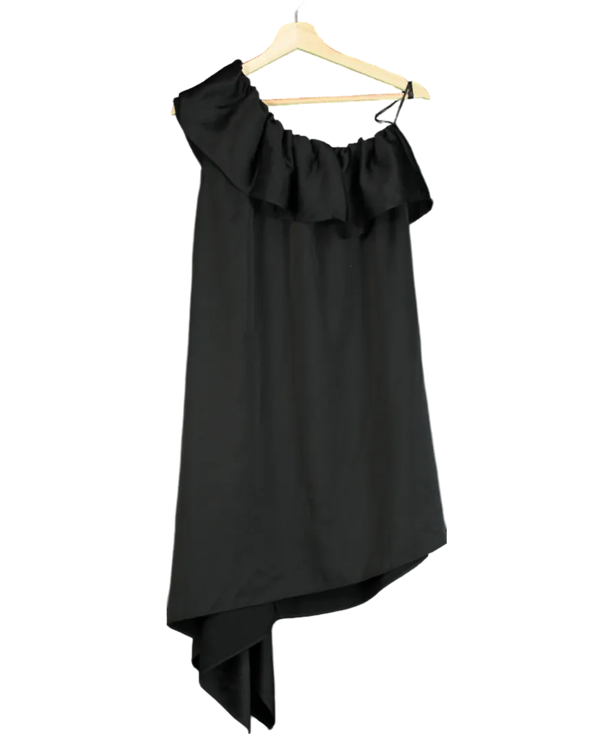 Designers Remix Black Frill One Shoulder Satin Mini Dress UK 6