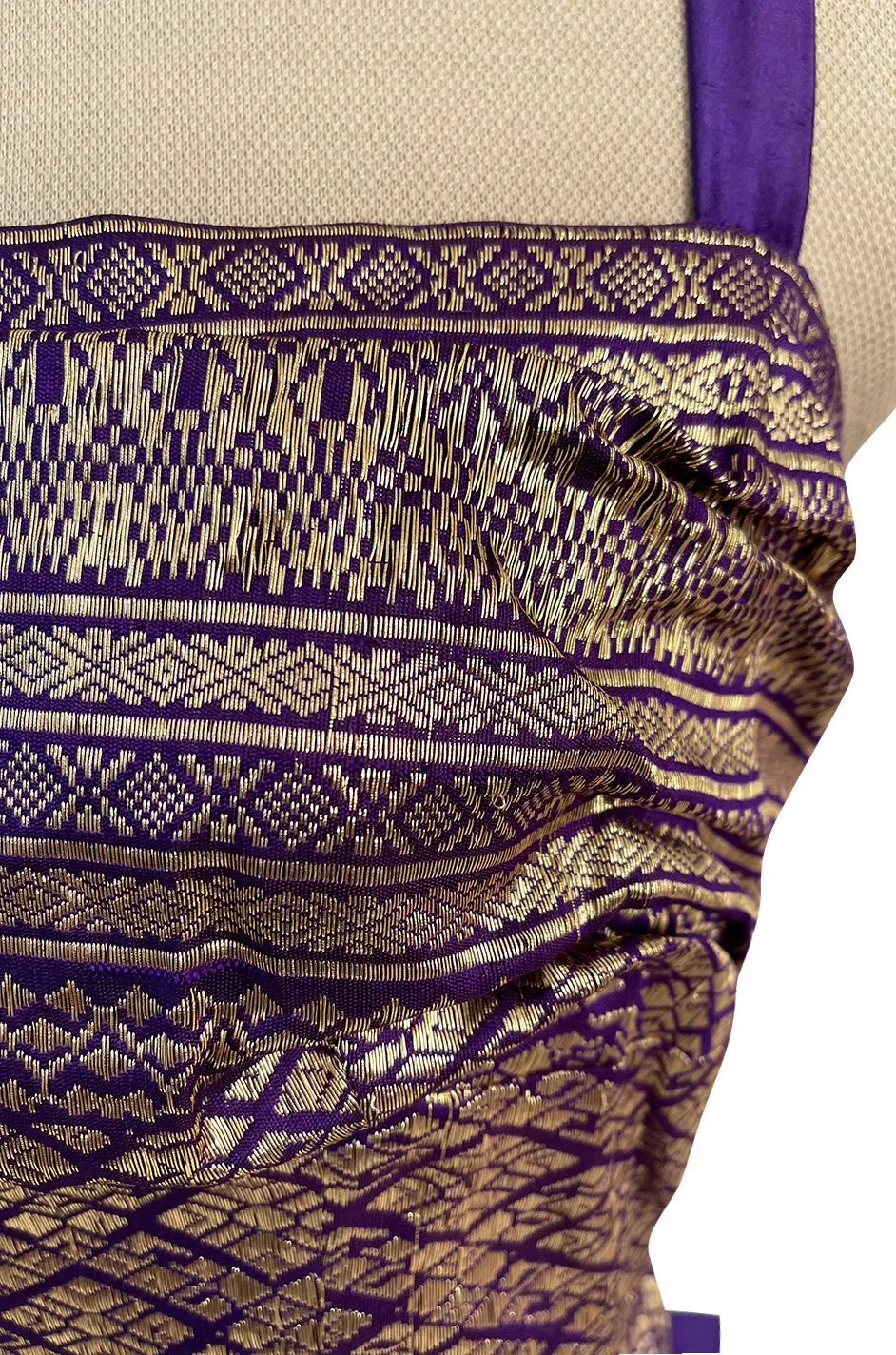 Divine 1955 Maggie Rouff Haute Couture Metallic Gold Silk Brocade Dress w Purple Silk Back Skirt
