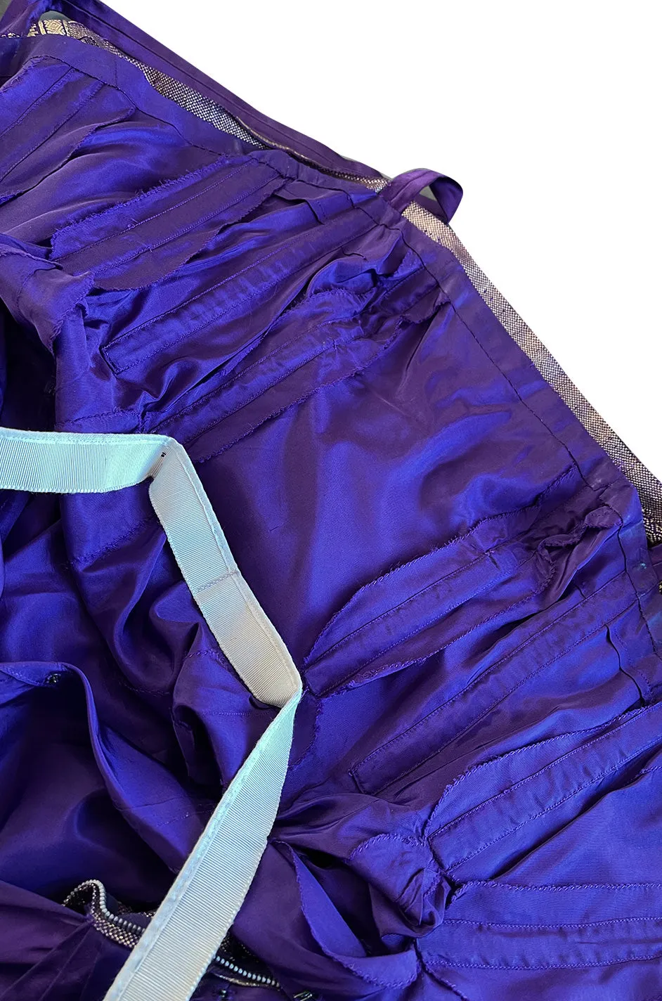 Divine 1955 Maggie Rouff Haute Couture Metallic Gold Silk Brocade Dress w Purple Silk Back Skirt