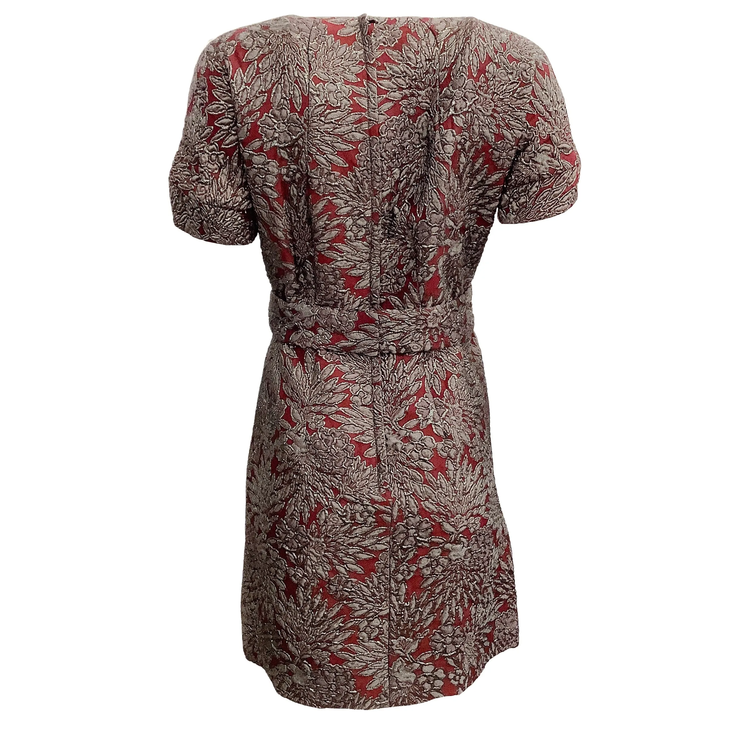Dolce & Gabbana Burgundy / Grey Jacquard with Belt Cocktail Dress