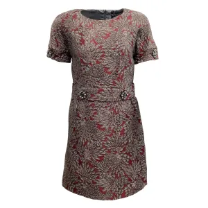 Dolce & Gabbana Burgundy / Grey Jacquard with Belt Cocktail Dress
