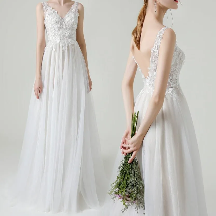 Double Shoulder Butterfly Lace French Light Wedding Dress