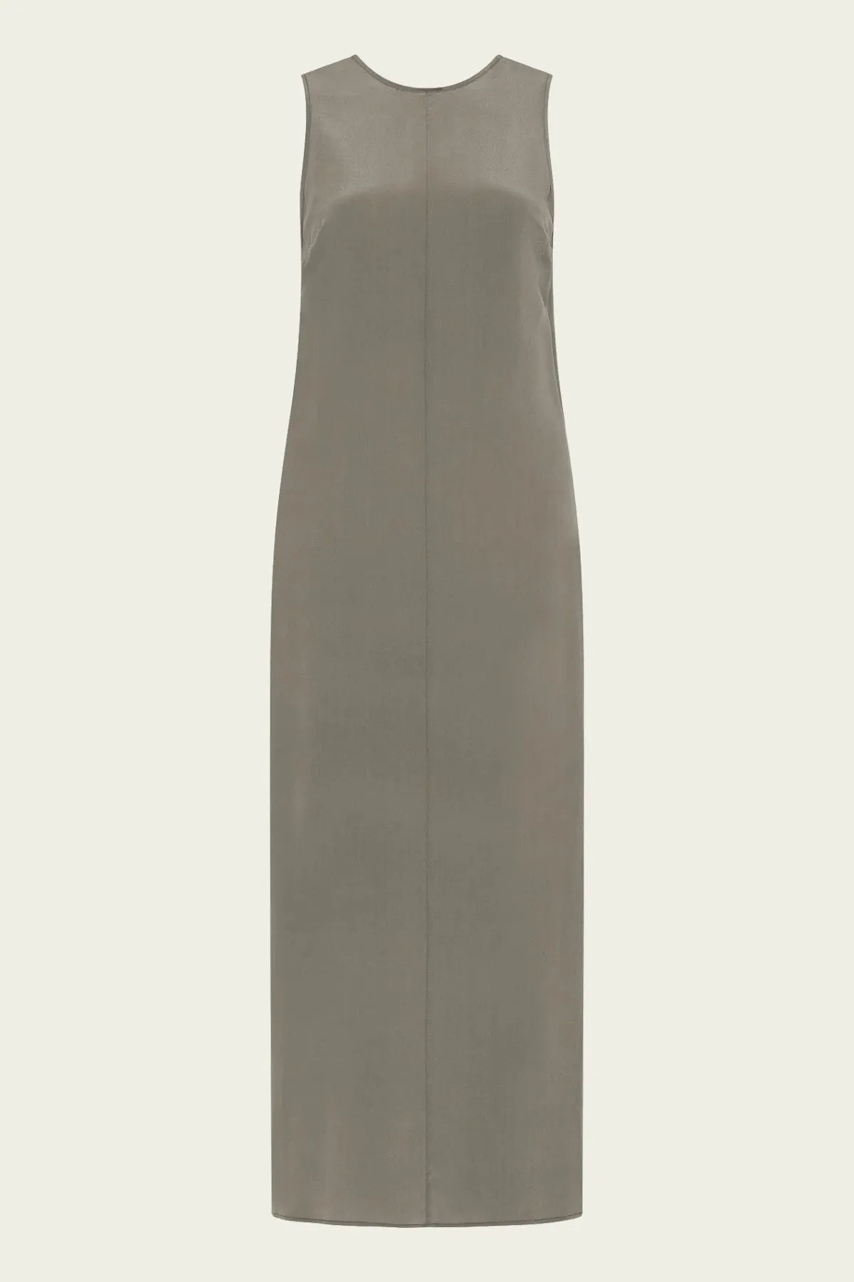 Drawstring Silk Dress in Smokey Olive