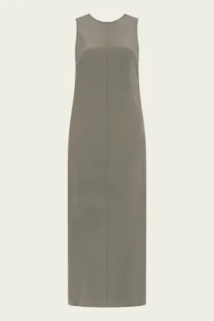 Drawstring Silk Dress in Smokey Olive