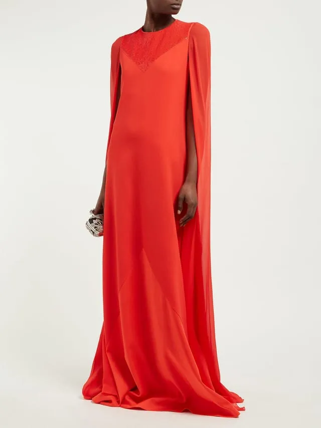 Dreamy Resort 2019 Givenchy by Clare Waight Keller Red Silk Dress w Sequins &  Floor Length Sleeves