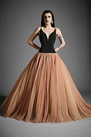 Drop Waist Pleated Tulle Ball Gown
