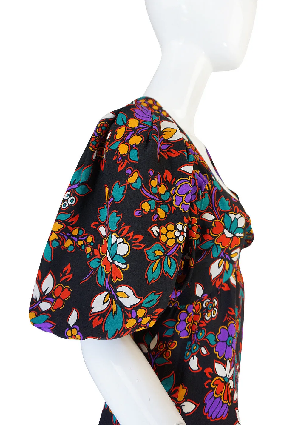 Early 1970s Silk Floral Yves Saint Laurent Dress