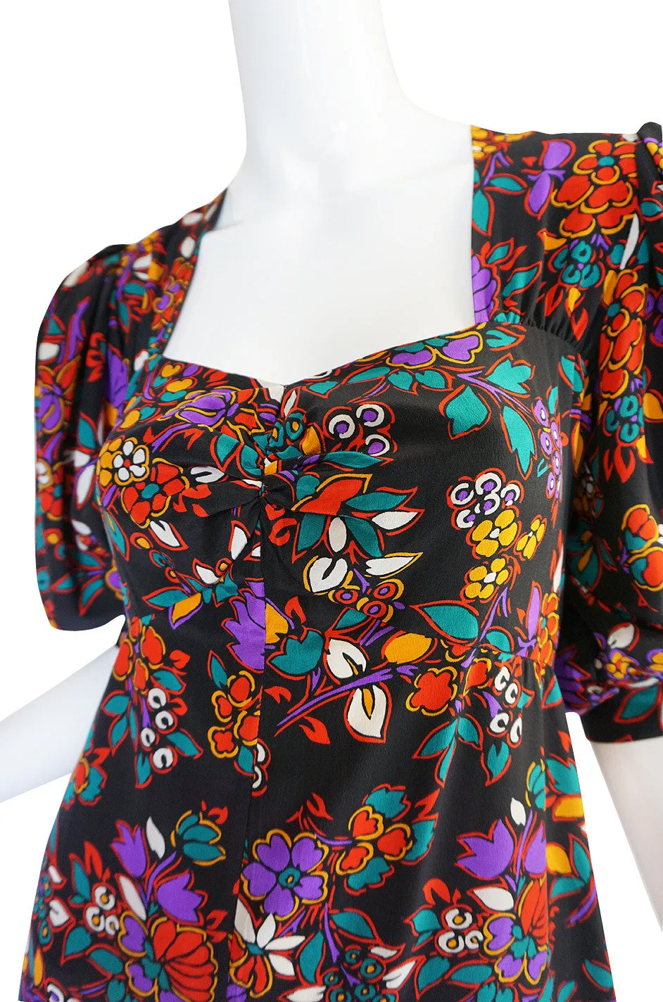 Early 1970s Silk Floral Yves Saint Laurent Dress