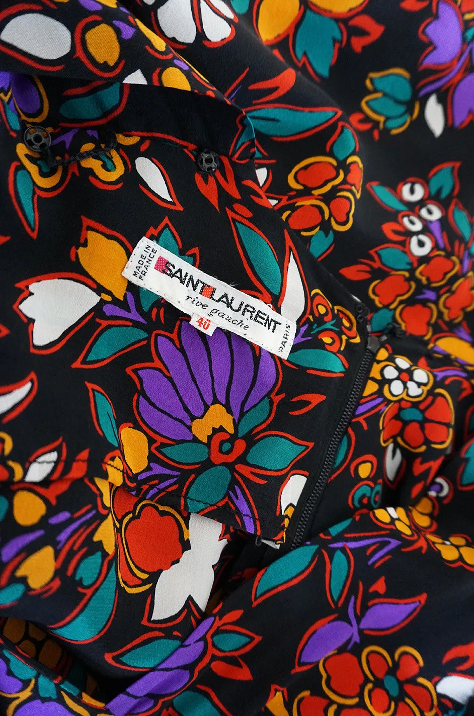 Early 1970s Silk Floral Yves Saint Laurent Dress