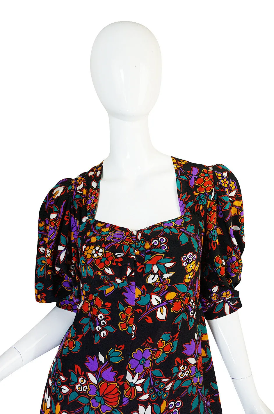 Early 1970s Silk Floral Yves Saint Laurent Dress