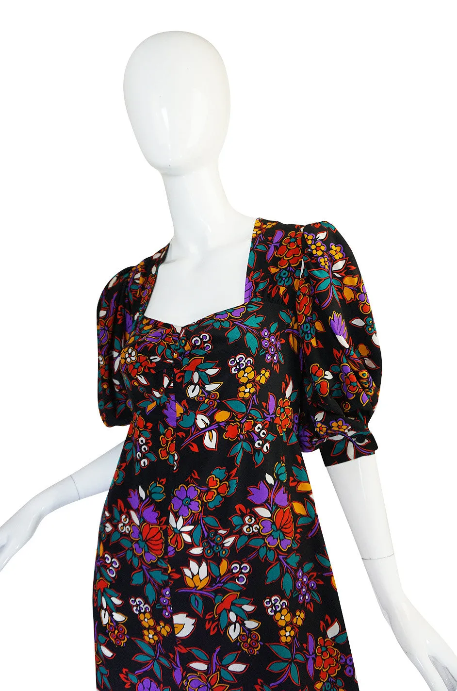 Early 1970s Silk Floral Yves Saint Laurent Dress