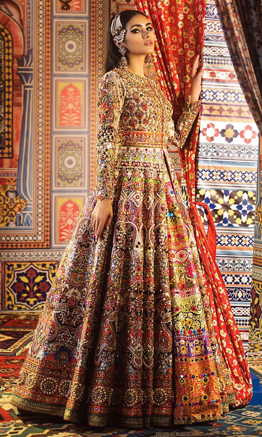 Elegant Bridal Mehndi Lehenga with Mirror Work #N7019