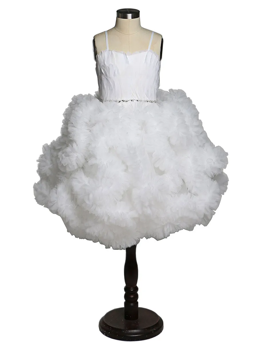 Elegant Off White Feather Flower Girl Pageant Ball Gown First Communion Party Decorations for Kids Robe Fillette Mariage YeWen