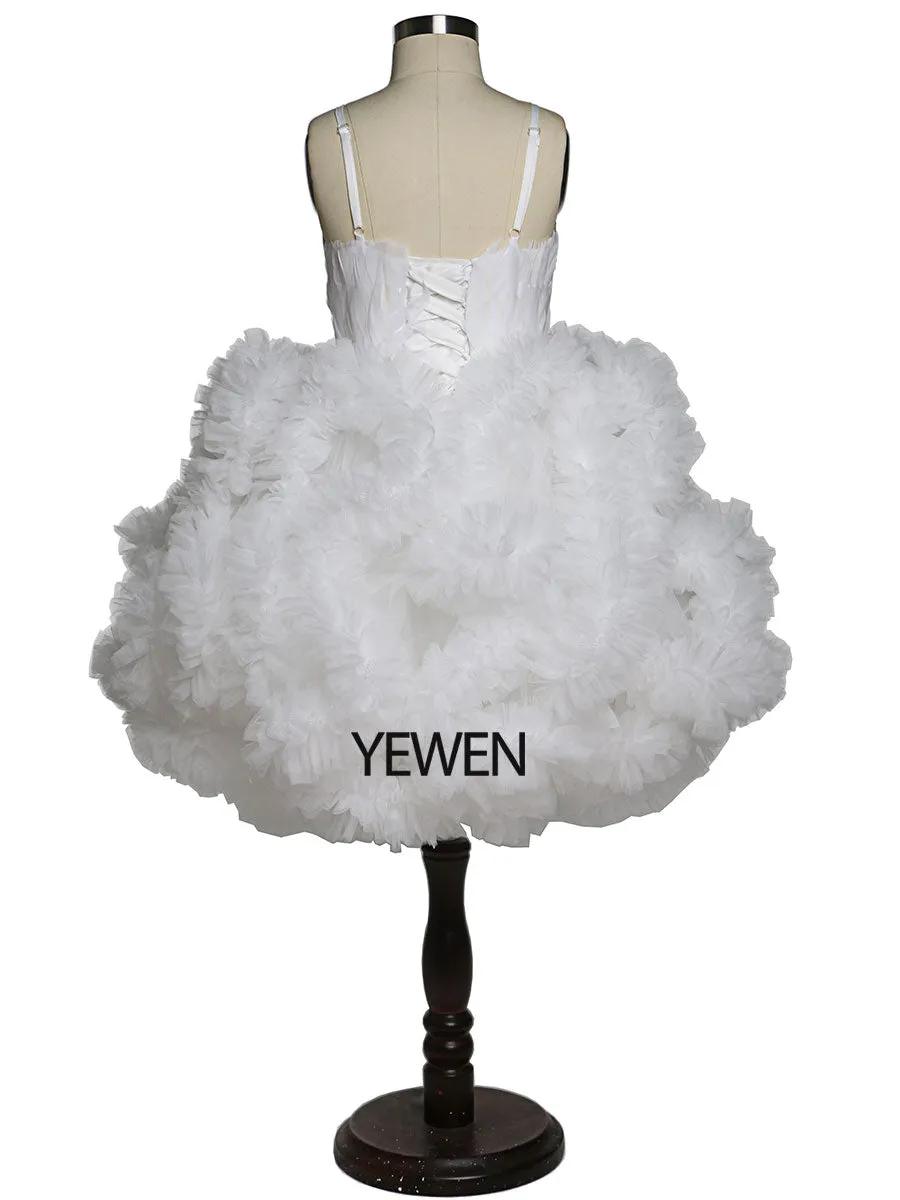 Elegant Off White Feather Flower Girl Pageant Ball Gown First Communion Party Decorations for Kids Robe Fillette Mariage YeWen