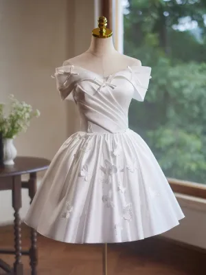 Elegant Satin Butterfly and Bow Appliques Off-The-Shoulder Short Homecoming Dresses