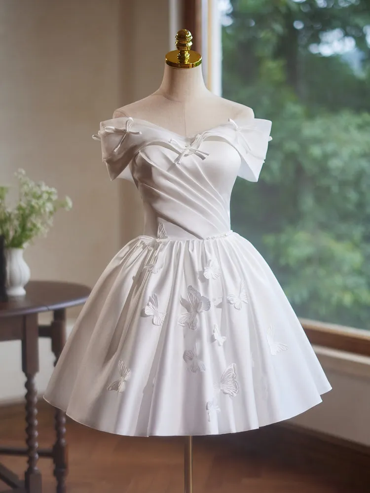 Elegant Satin Butterfly and Bow Appliques Off-The-Shoulder Short Homecoming Dresses