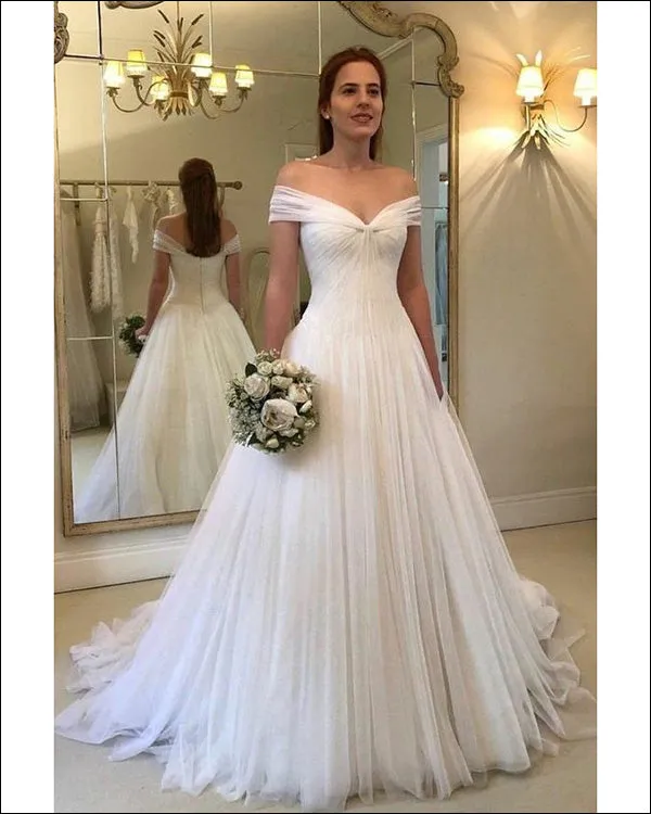 Elegant Tulle Wedding Dresses Cap Sleeve 2019 New Beach Wedding Gowns Ruffles