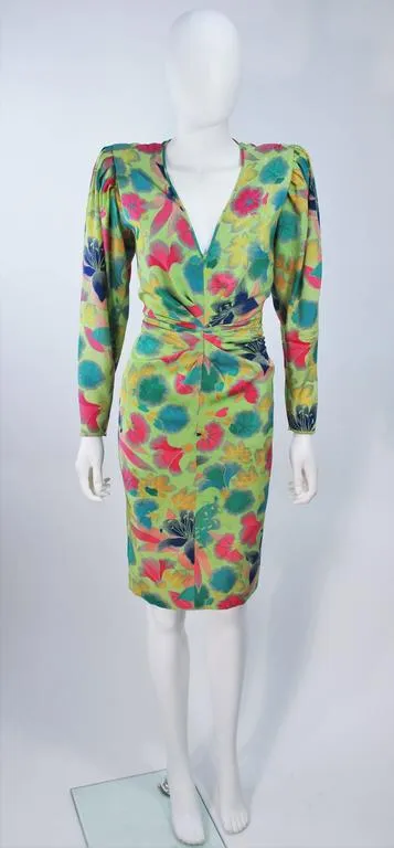EMANUEL UNGARO Silk Green Floral Dress Size 8