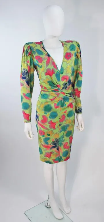 EMANUEL UNGARO Silk Green Floral Dress Size 8