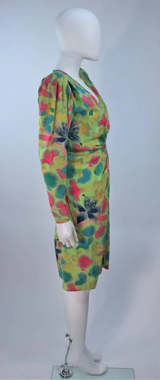 EMANUEL UNGARO Silk Green Floral Dress Size 8