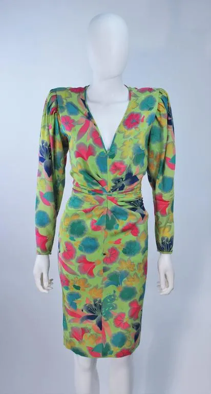 EMANUEL UNGARO Silk Green Floral Dress Size 8