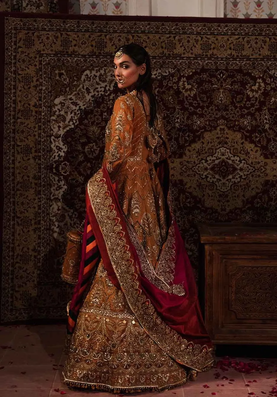 Embellished Pakistani Bridal Pishwas Frock and Dupatta