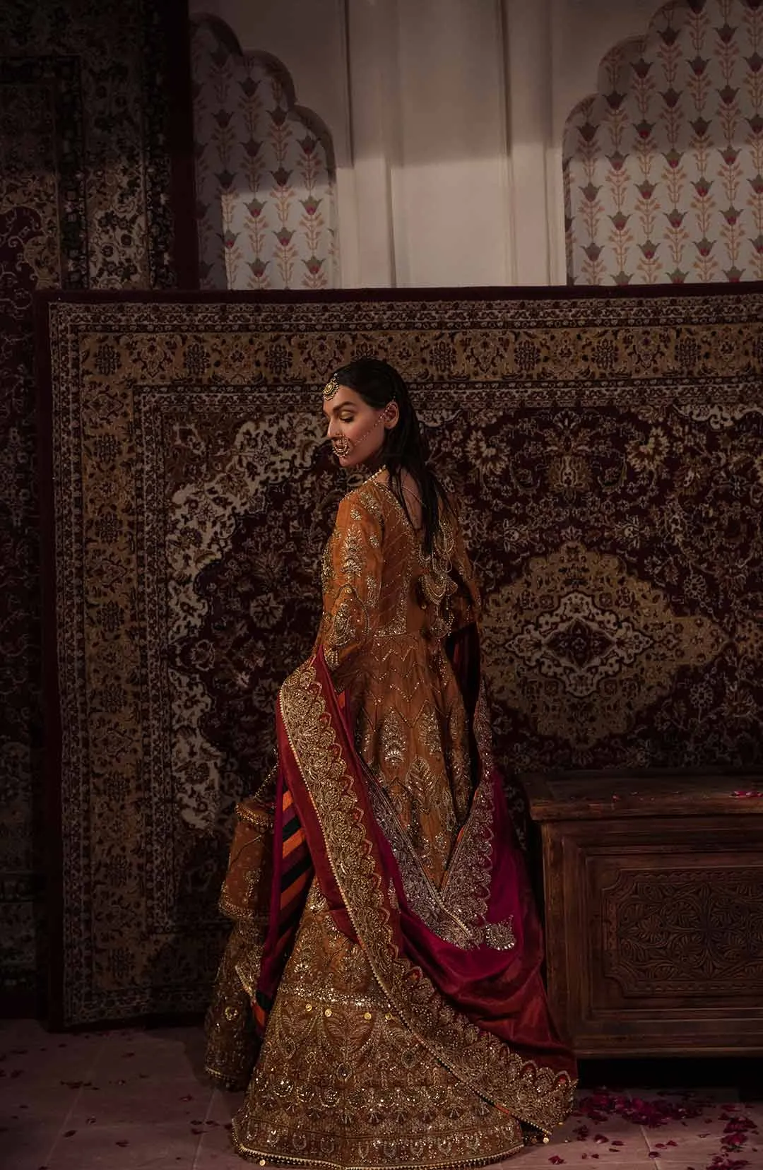 Embellished Pakistani Bridal Pishwas Frock and Dupatta