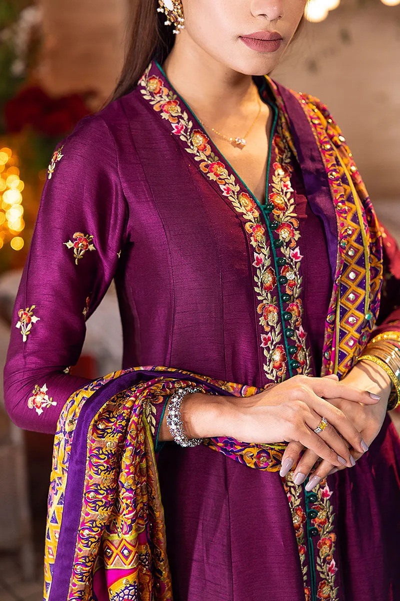 Embellished Purple Long Frock Dupatta Pakistani Party Dresses