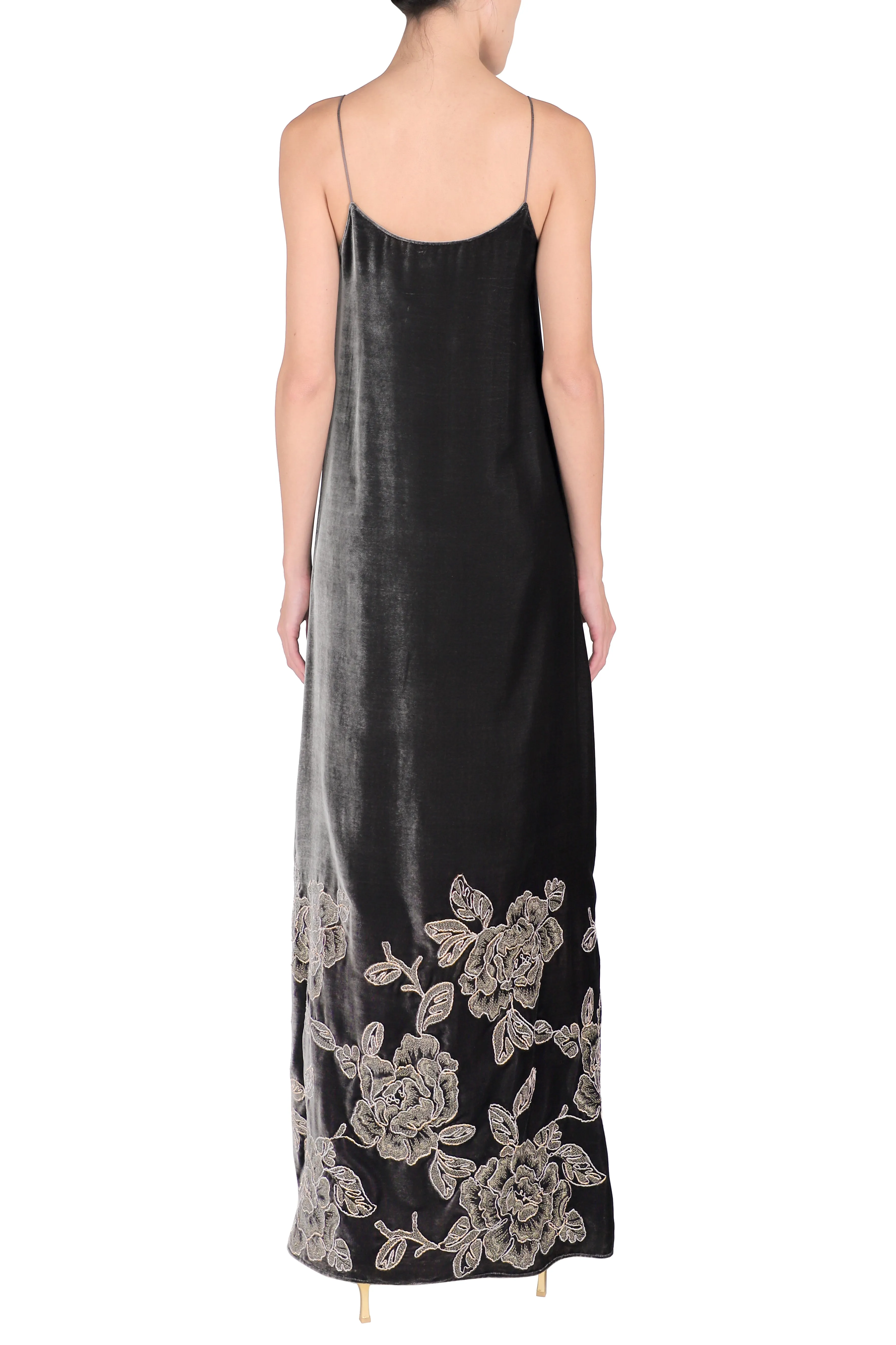Embroidered Velour Cami Dress