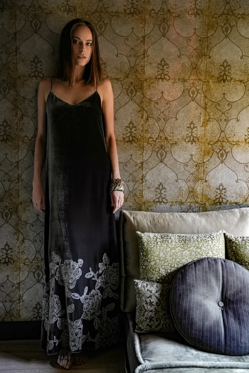Embroidered Velour Cami Dress