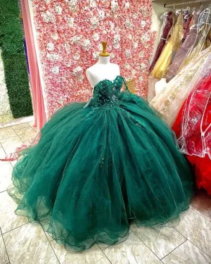 Emerald Green Tulle Quinceanera Dresses Beaded Sequins Sweet 16 Puffy Tulle Ball Gown vestidos de quinceañera