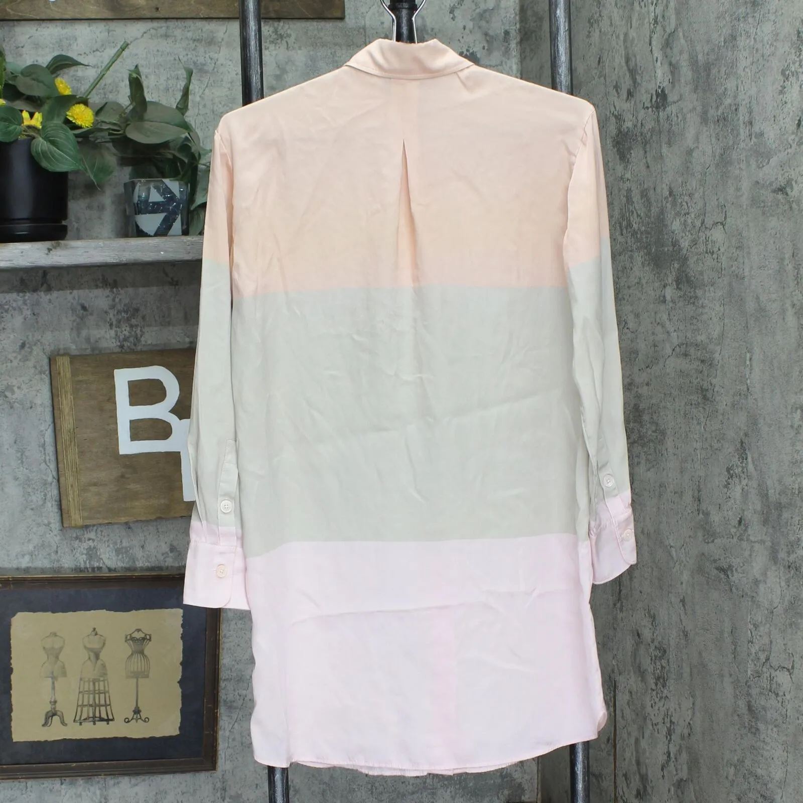 Equipment Womens Silk Button Up Long Sleeve Shirt Dress Pink Multi 2XS