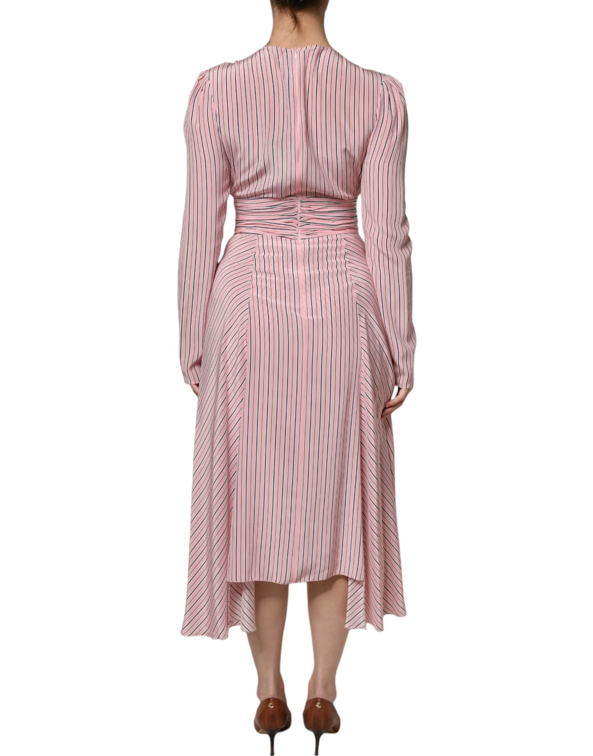 ERMANNO SCERVINO Women Pink Dress 100% Silk Striped A-Line Bodycon Wrap IT 38 XS