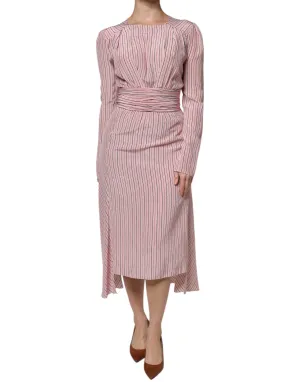 ERMANNO SCERVINO Women Pink Dress 100% Silk Striped A-Line Bodycon Wrap IT 38 XS
