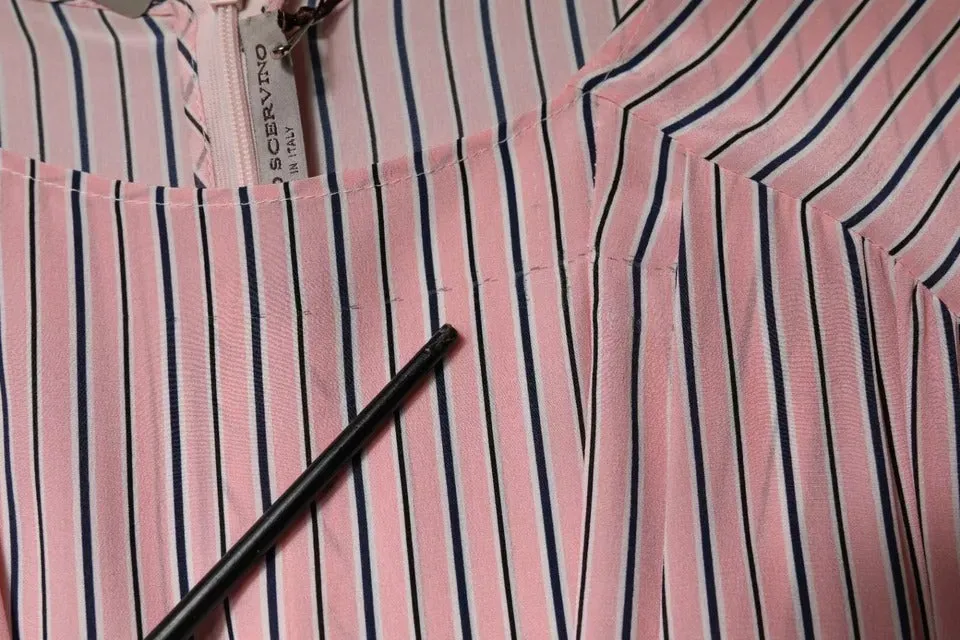 ERMANNO SCERVINO Women Pink Dress 100% Silk Striped A-Line Bodycon Wrap IT 38 XS